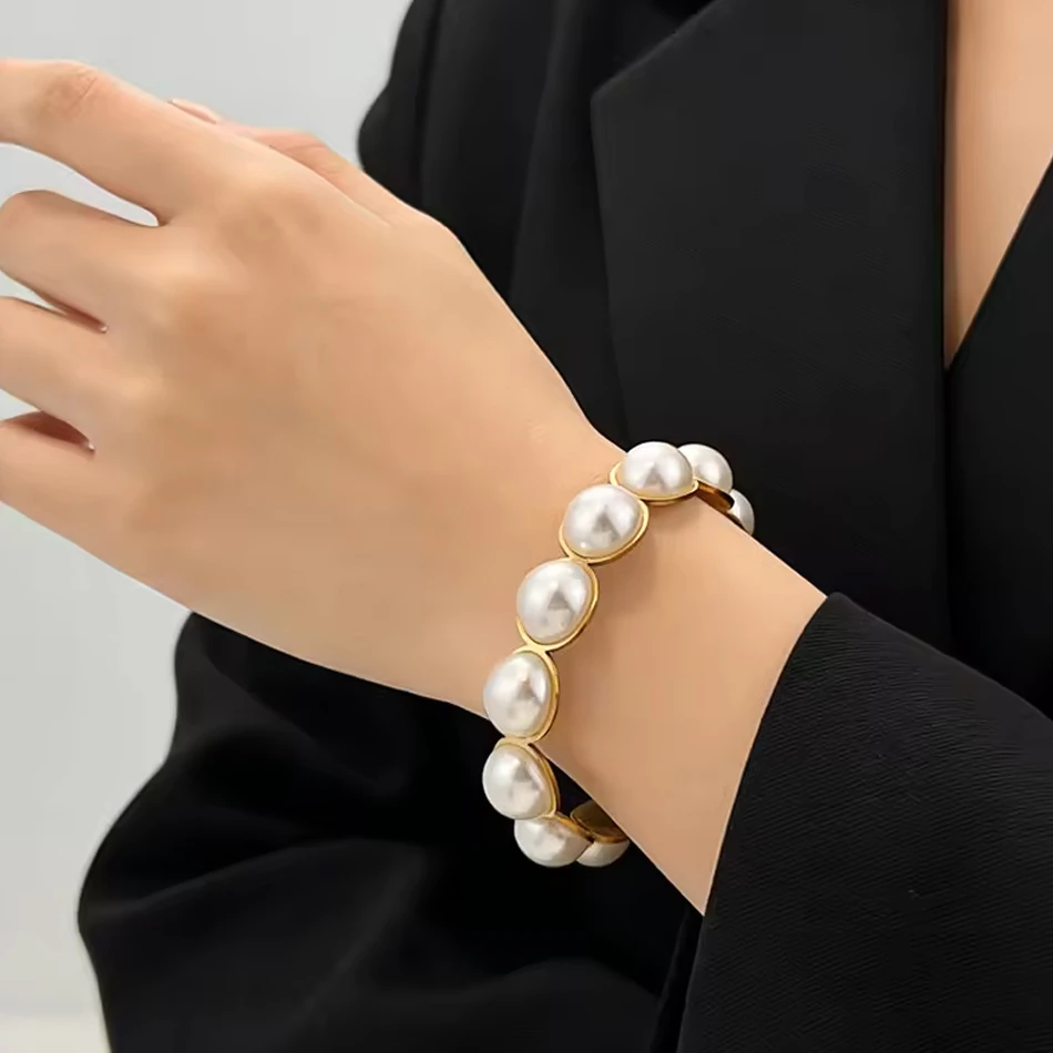 Bracelet &agrave; la mode en acier inoxydable, acier au titane et perles, bracelet haut de gamme &eacute;l&eacute;gant et