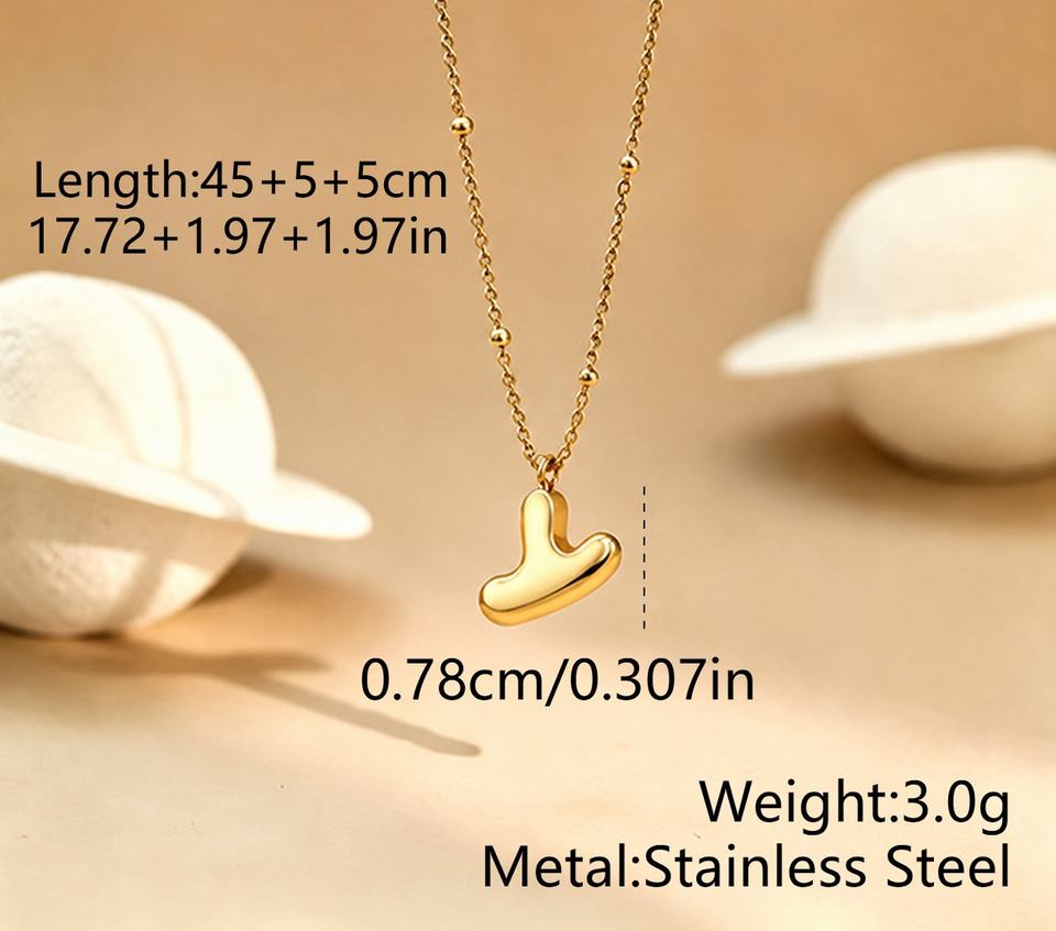 Bijoux personnalisés OEM, plaqué or PVD, en acier inoxydable, collier avec lettres initiales gonflées, chaîne de l'alphabet A-Z, bijoux personnalisés