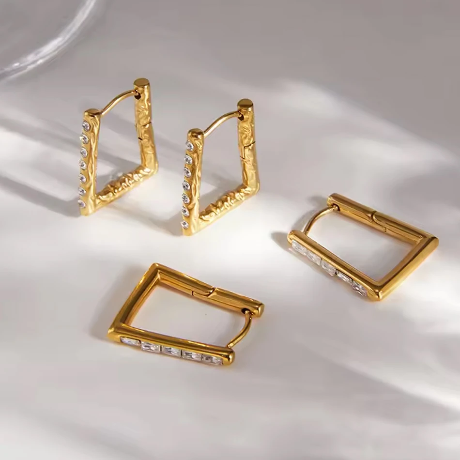 Boucles d'oreilles rectangulaires en acier inoxydable Bijoux personnalis&eacute;s OEM avec oreille g&eacute;om&eacute;tri