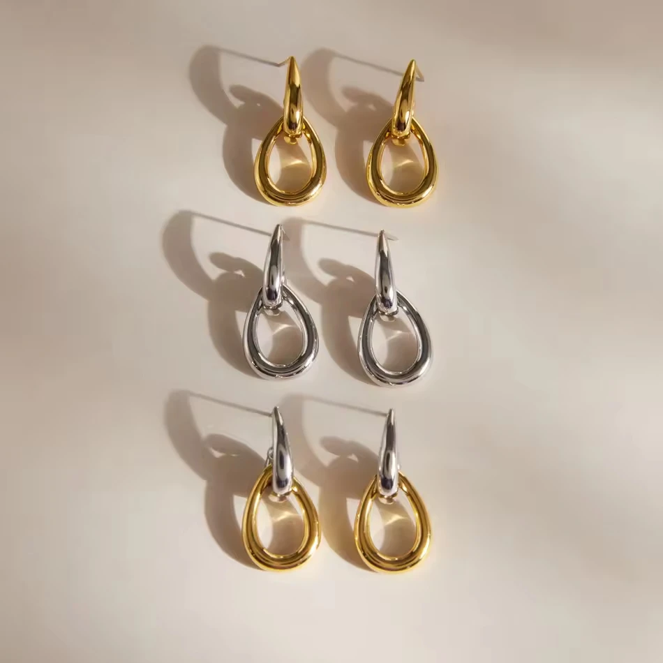 Bijoux personnalis&eacute;s OEM Boucles d'oreilles pendantes en forme de larme en acier inoxydable Plaqu&eacute; o