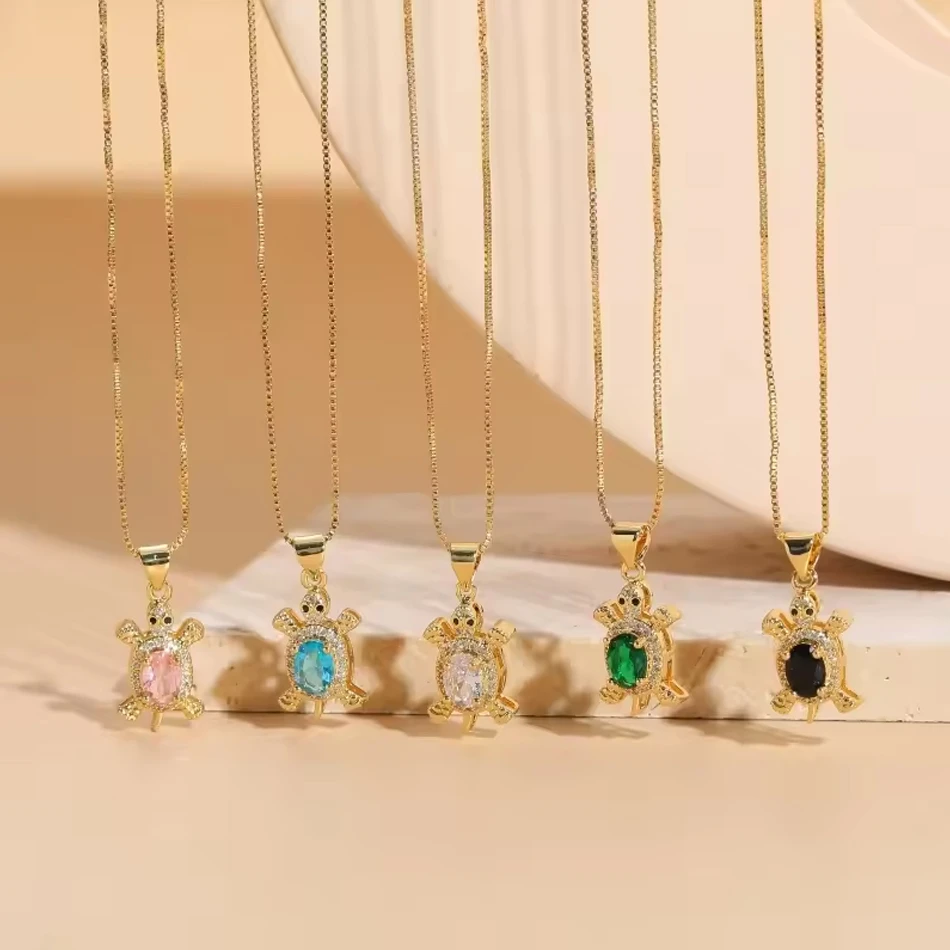 OEM personnalis&eacute; bijoux oc&eacute;an s&eacute;rie mignon cristal Zircon tortue collier cuivre plaqu&eacute; tortue de mer