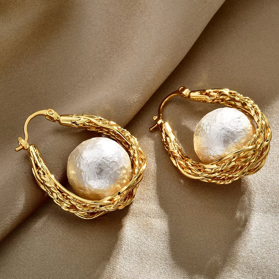 Boucles d'oreilles de styliste, bijoux personnalisés OEM, motif de chanvre tissé, perles de luxe haut de gamme, Imitation de perles, à la mode