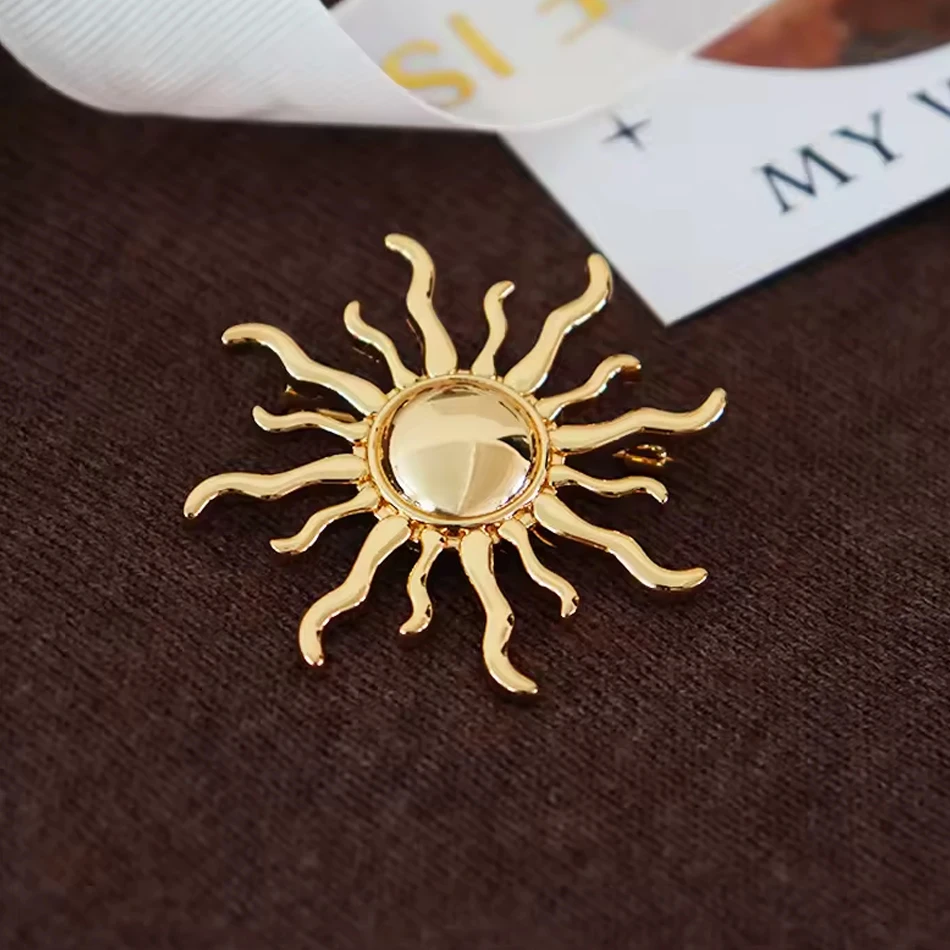 Broche de v&ecirc;tements en acier inoxydable de forme solaire, broche &eacute;tanche en or 18 carats, pour v&ecirc;tem