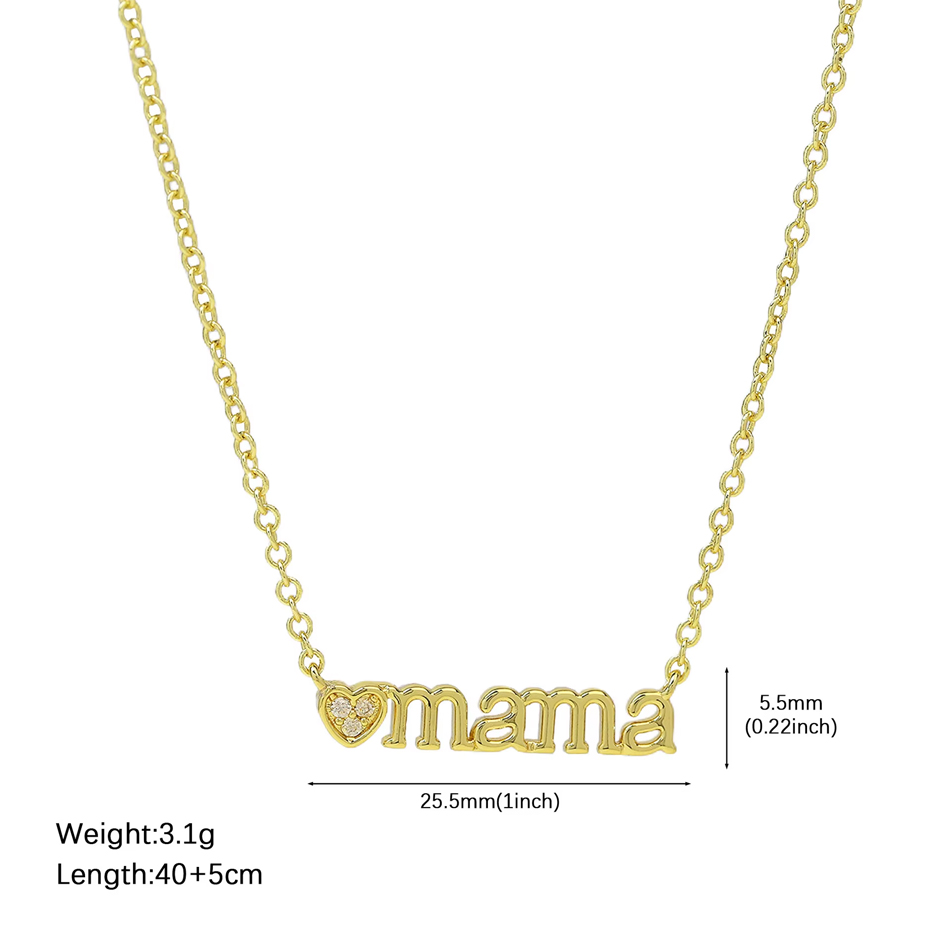 Collier de mode de bijoux personnalisés OEM, lettre en laiton maman avec réglage en Zircon, collier pendentif en forme de cœur pour cadeau de fête des mères
