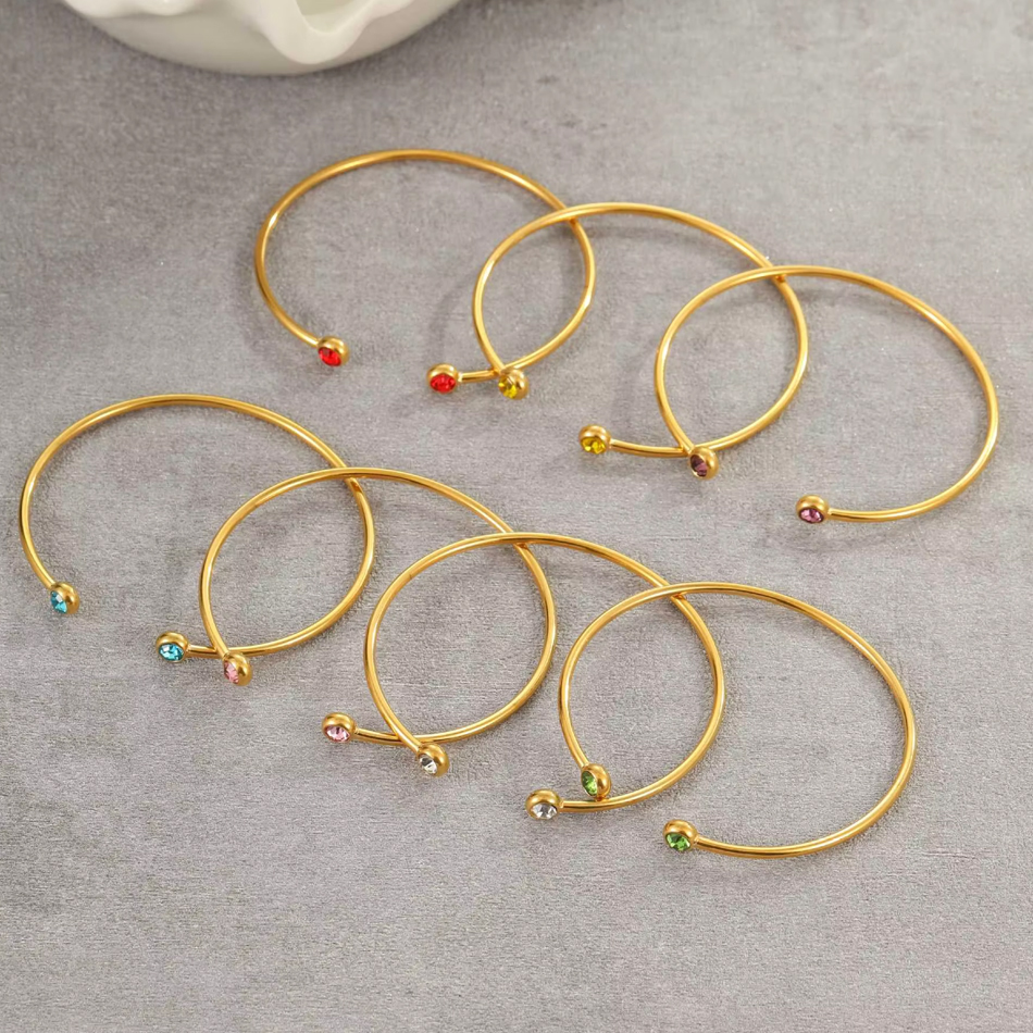 Bracelet personnalisé OEM en Zircon coloré, manchette ouverte, bijoux en acier inoxydable 316, bijoux minimalistes pour femmes