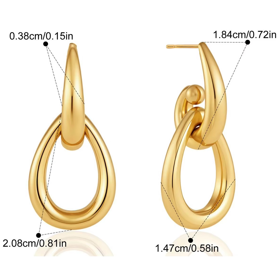 Boucles d'oreilles pendantes en forme de larme en acier inoxydable, bijoux personnalisés OEM, plaqué or 18 carats, boucles d'oreilles géométriques ouvertes, bijoux à la mode