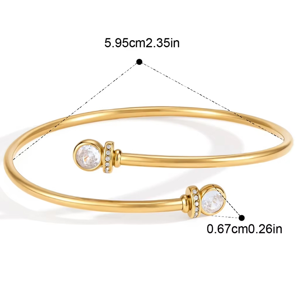 Bijoux personnalisés OEM en acier inoxydable plaqué or 18 carats, ovale délicat, rectangulaire, cristal Zircon, manchette ouverte, bracelet empilable