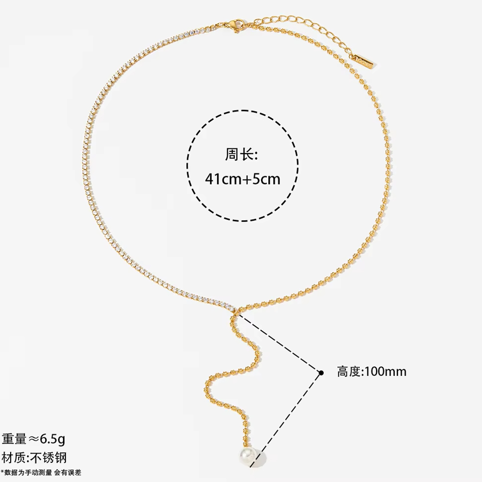 Collier de chaîne en Y en acier inoxydable de bijoux personnalisés OEM avec breloque en perles de Zircon Style Lariat élégant Nec