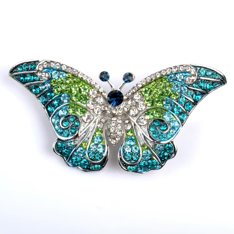 Broches papillon en diamant bleu populaire, en alliage de cristal à la mode pour enfants, cadeaux de fête, de mariage, de fiançailles, 2025