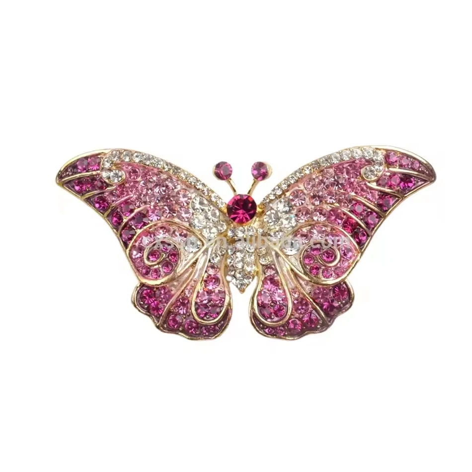 Broche papillon &eacute;l&eacute;gante en acier inoxydable plaqu&eacute;e strass, accessoire de broche en m&eacute;tal &agrave; la mode