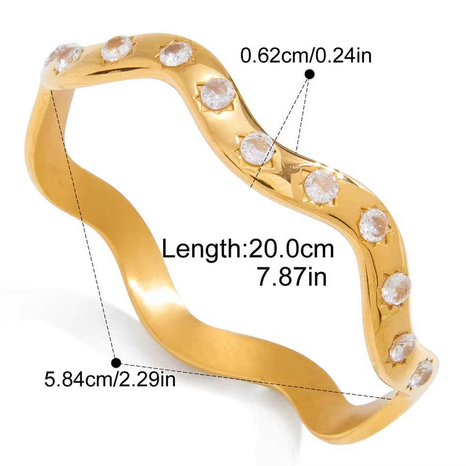 Bijoux personnalisés OEM Bracelet en acier inoxydable plaqué or 18K PVD Zircon Bracelet géométrique hypoallergénique sans ternissement étanche