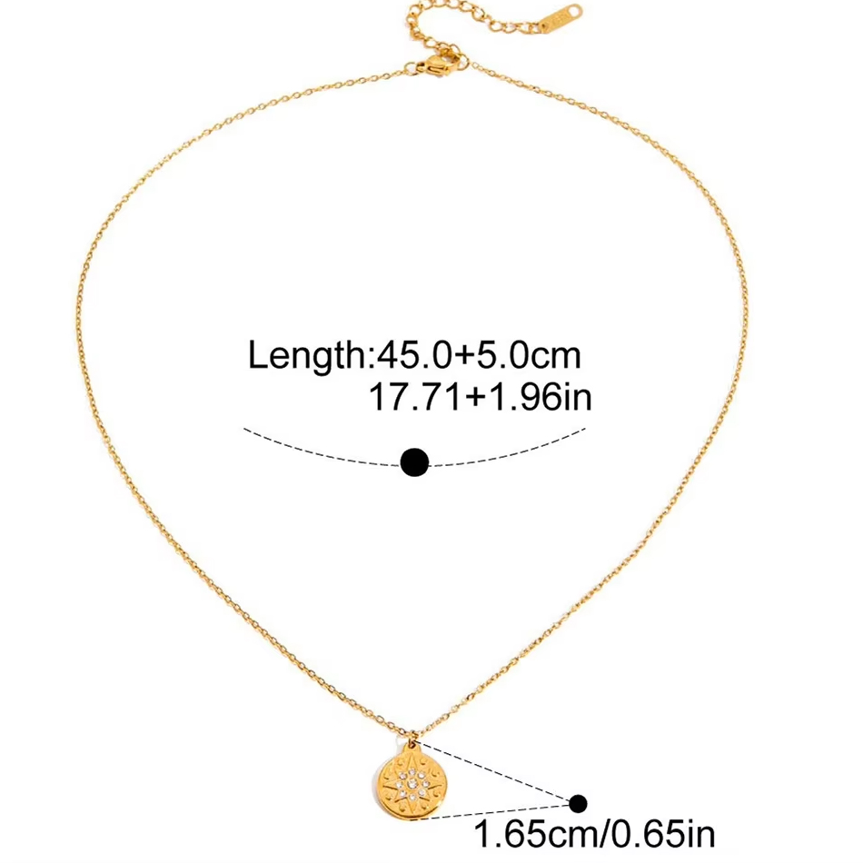 Bijoux personnalisés OEM Style classique, or 18 carats, acier inoxydable, motif strass, gouttelette d'eau, pendentif rond, colliers, vente en gros