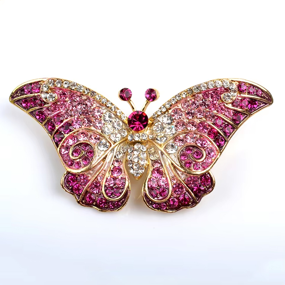 Broche papillon élégante en acier inoxydable, placage de strass, accessoire de broche en métal à la mode pour cadeaux de mariage avec Zircon